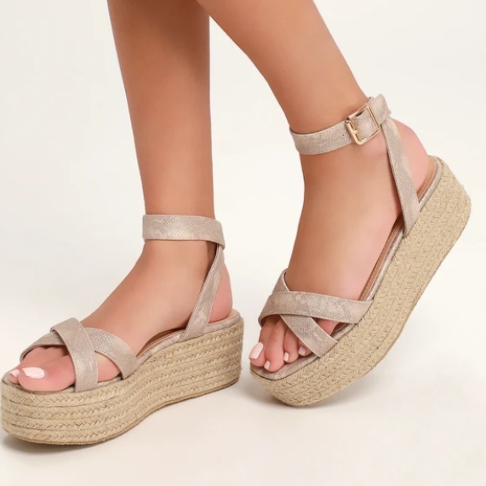 NEW Lulus Beige Espadrille Platform Sandals